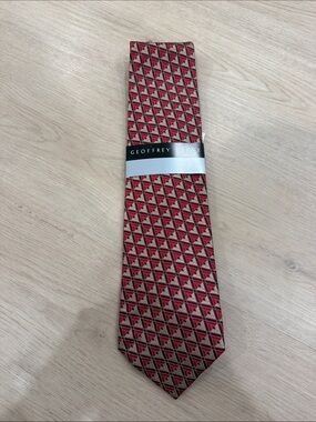 Geoffrey Beene Red and Black Geometric Silk Tie
